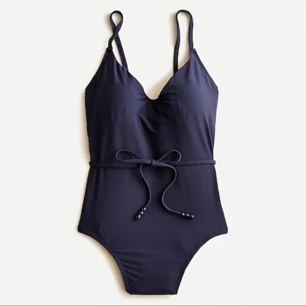 NWT J.Crew rounded v-neck one piece swimsuit with beaded waist tie